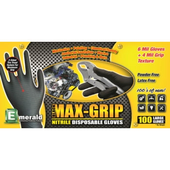 Black Max-Grip Ridged Texture Nitrile Gloves